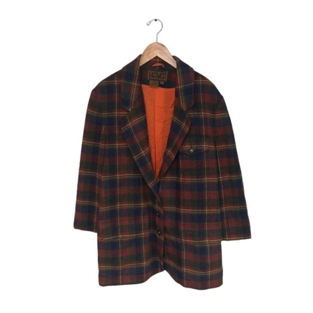 Vintage‎ East West Coat Women's Size Large Multicolour Plaid Wool Blazer Jacket